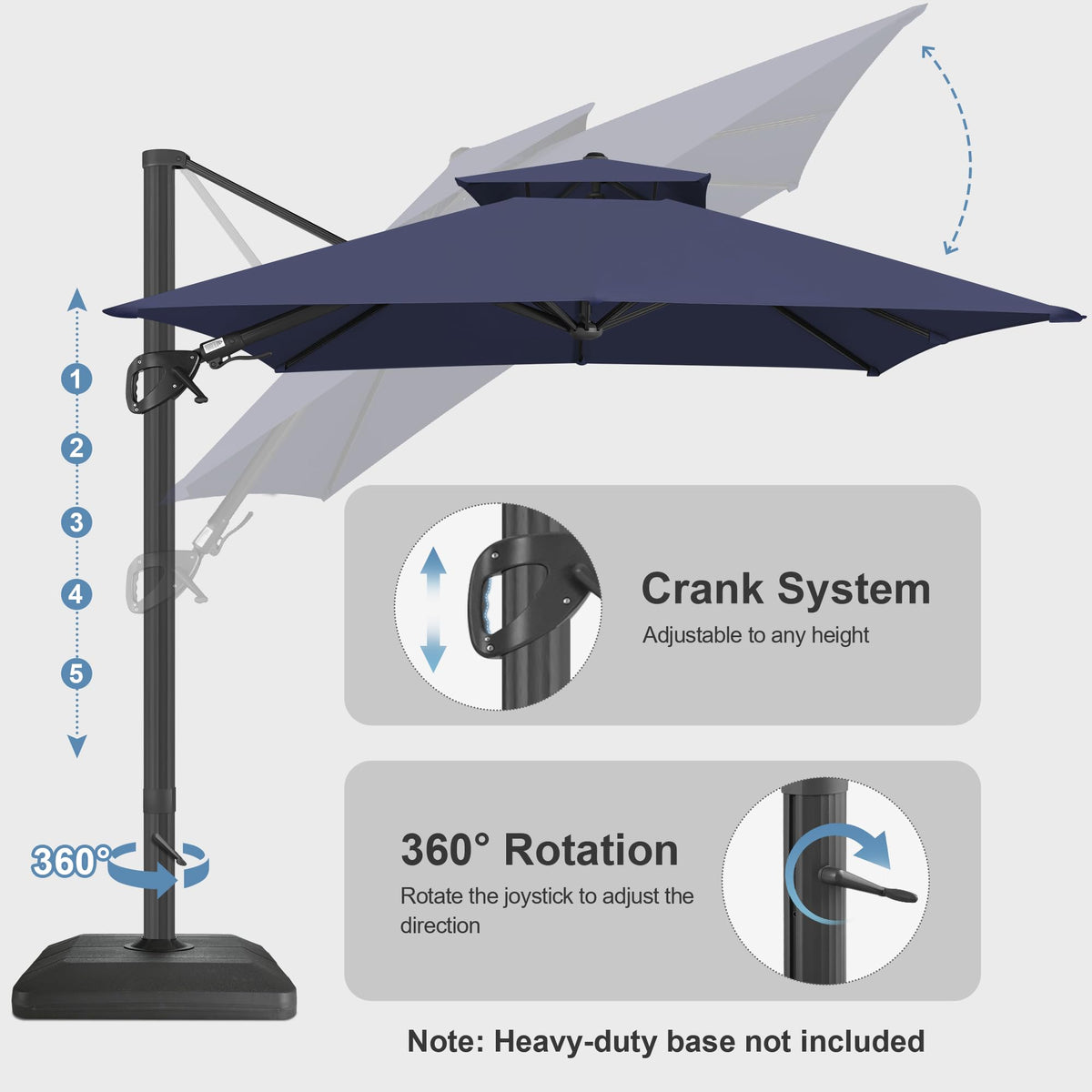 10x10 FT Square Navy Blue Cantilever Patio Umbrella K37820