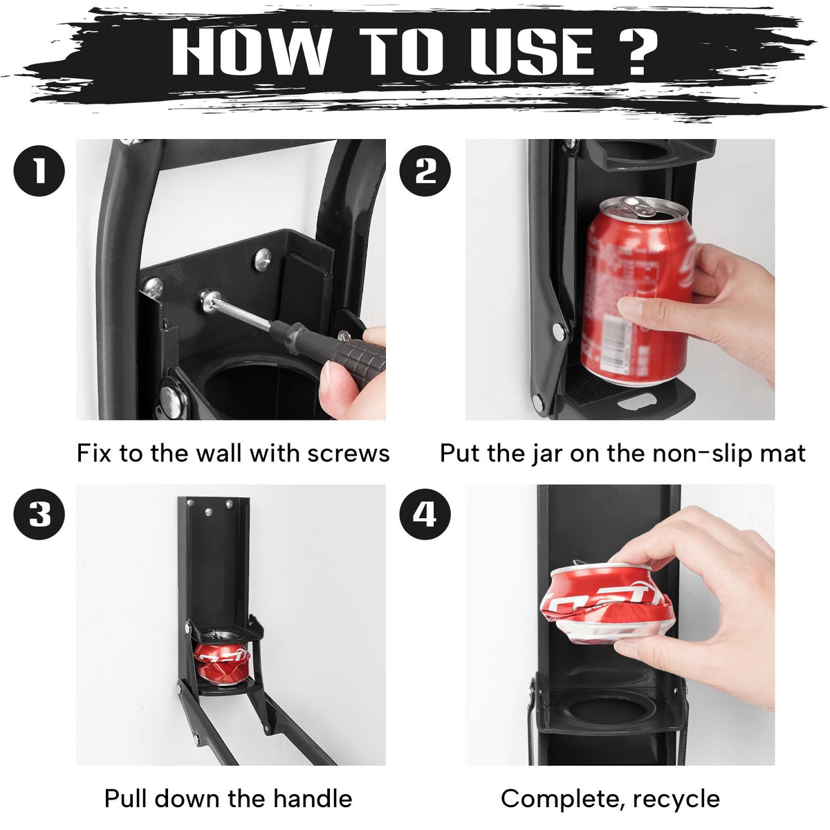 16 oz Black Wall-Mounted Aluminum Can Crusher Y121982