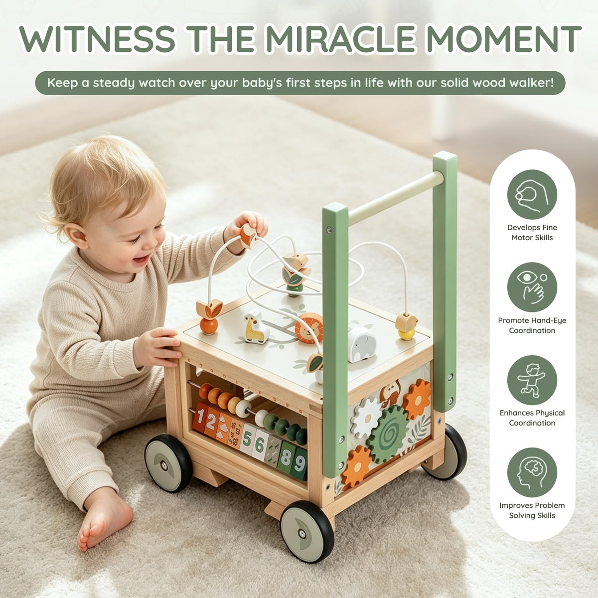 Wooden Baby Walker with Activity Cube S22611