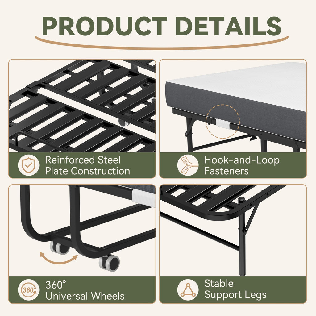 75" L x 38" W Folding Bed with Steel Frame and Memory Foam Mattress C964