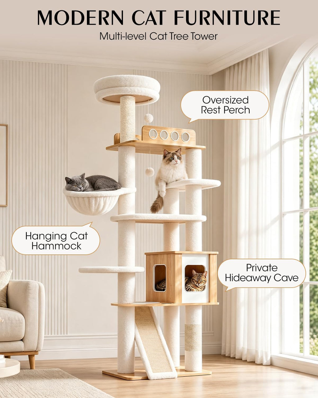 70" Wood Cat Tree for Large Cats J987