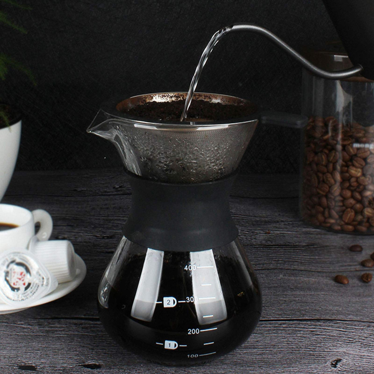 Pour Over Coffee Maker, Paperless Glass Dripper 400ML H99694