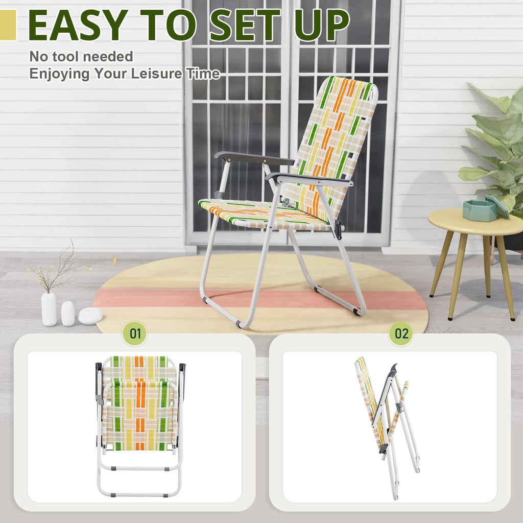 Set of 2 Webbed Folding Beach Chairs Yellow & Green I78898