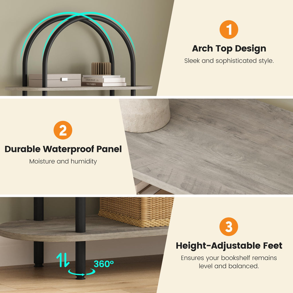 5-Tier Open Arched Bookshelf with Metal Frame Y9641