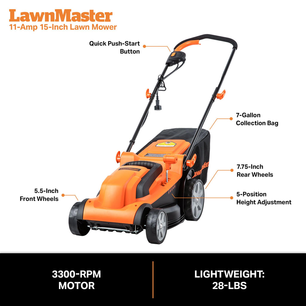 Electric Corded Lawn Mower 15-Inch 11AMP Y684