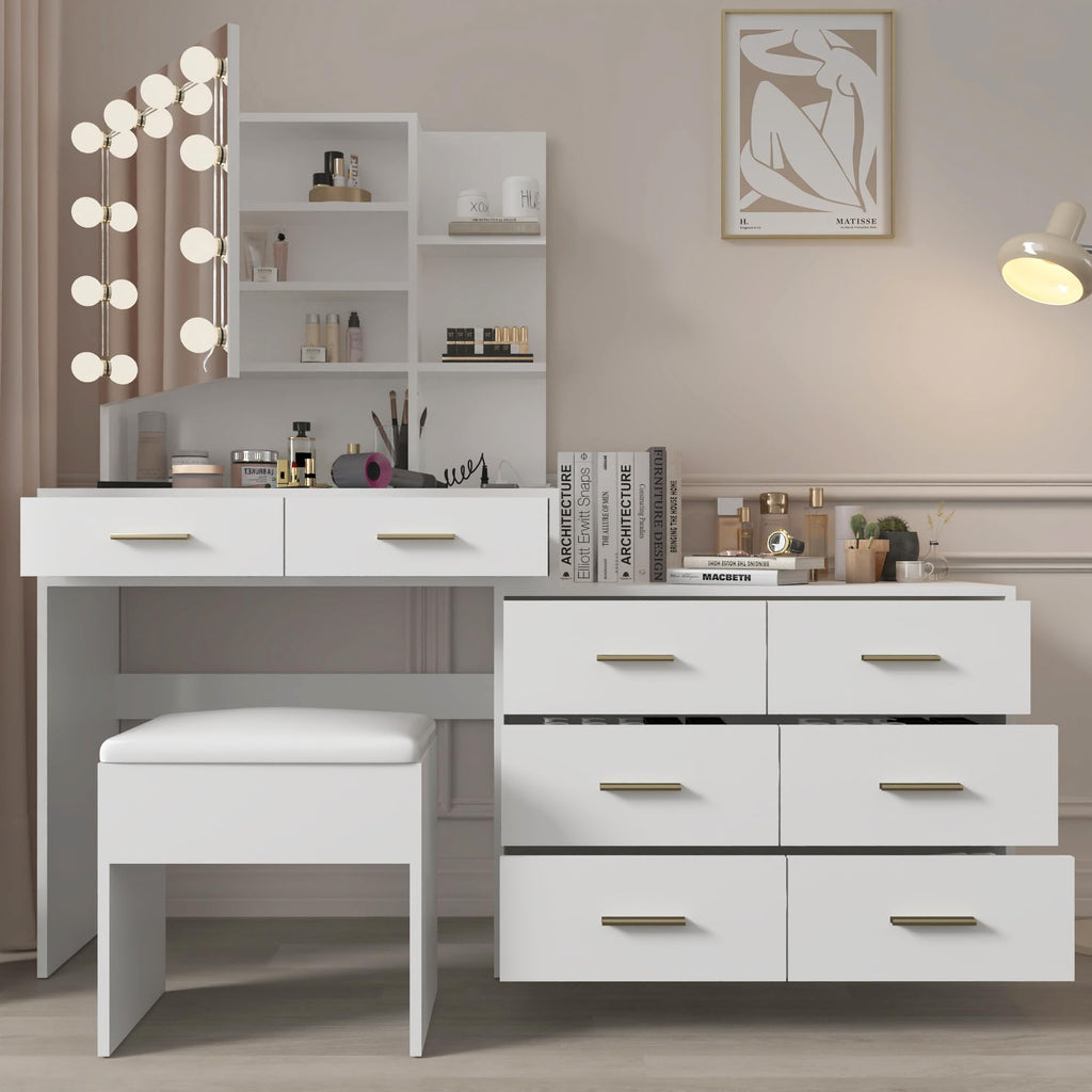 White Makeup Vanity Desk Set with 8 Drawers L268