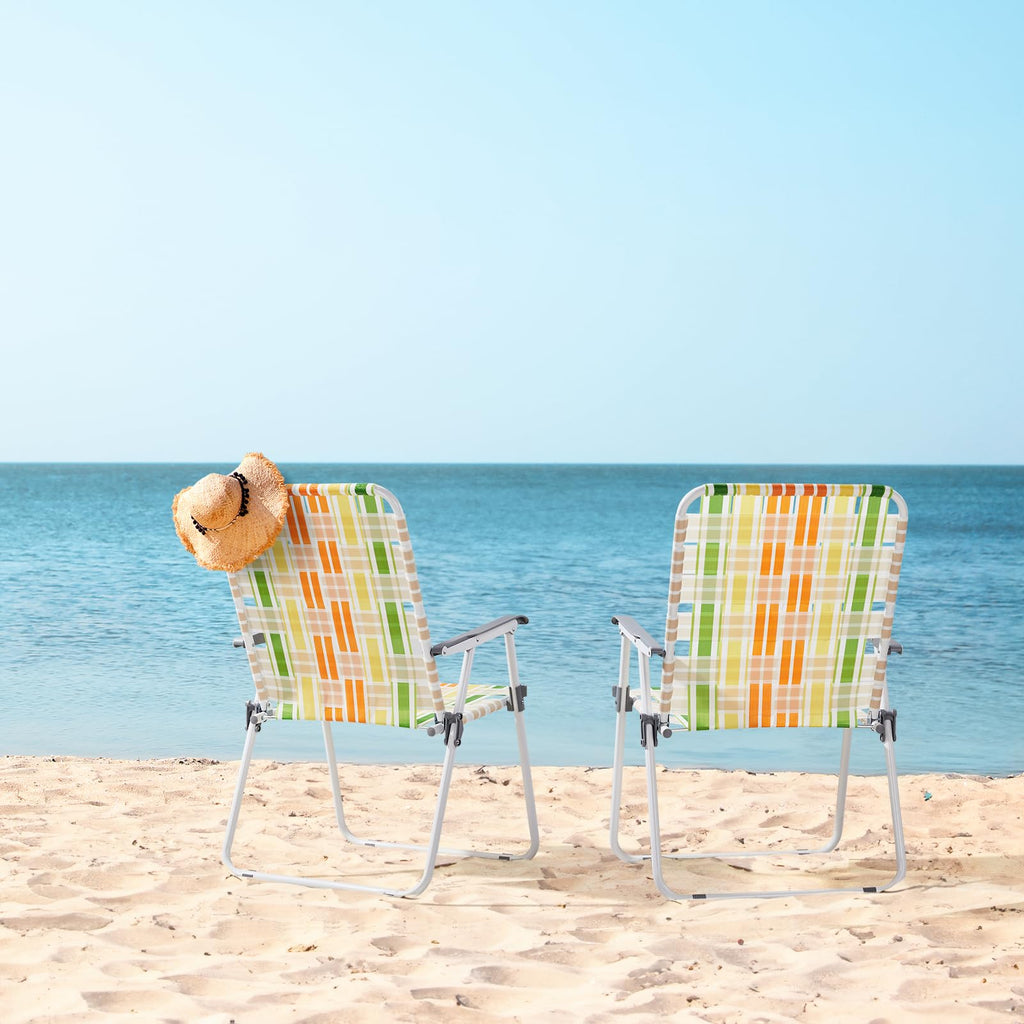 Set of 2 Webbed Folding Beach Chairs Yellow & Green I78898