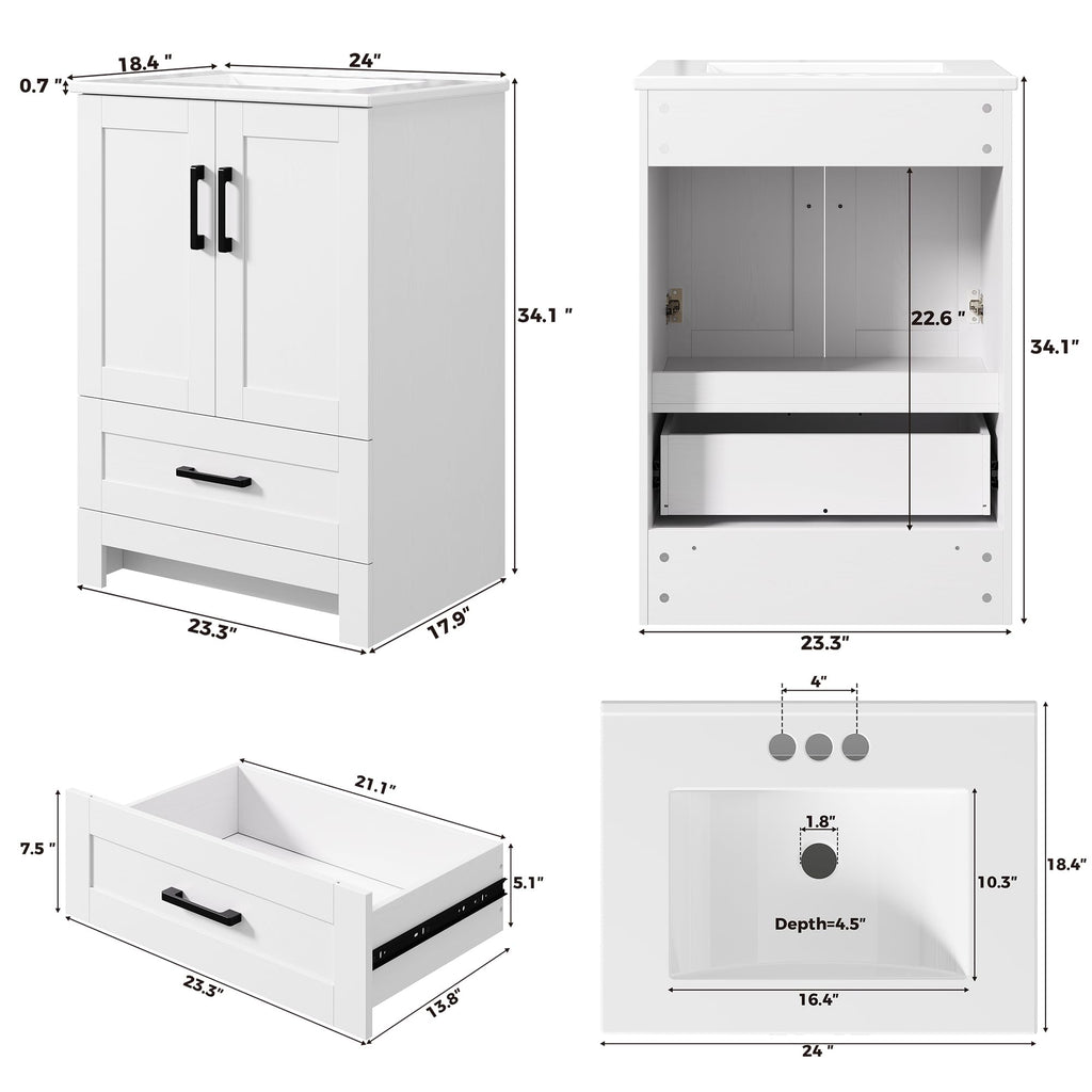 24" White Bathroom Vanity with Sink B16416