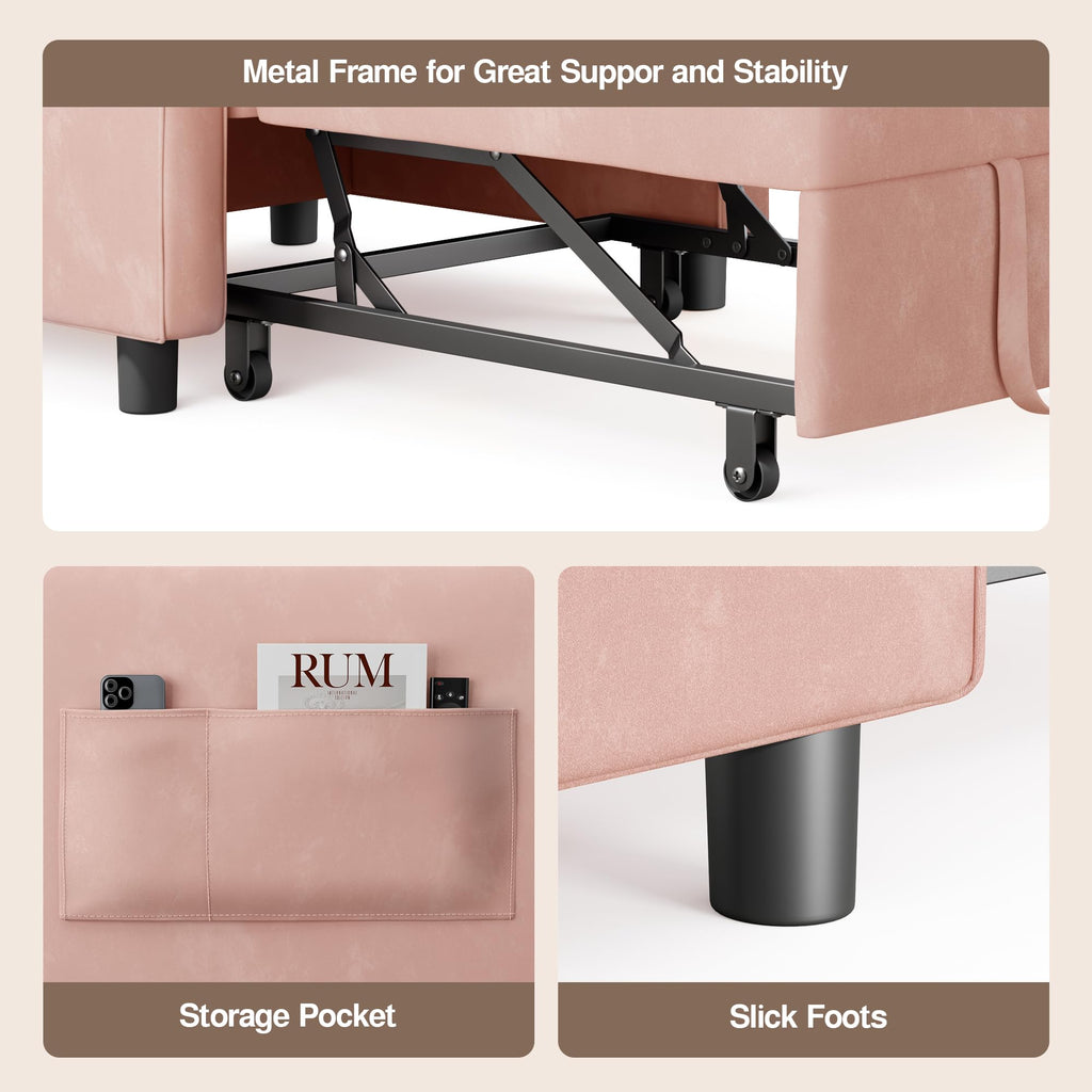 Pink Convertible Sleeper Chair Sofa Bed J564910