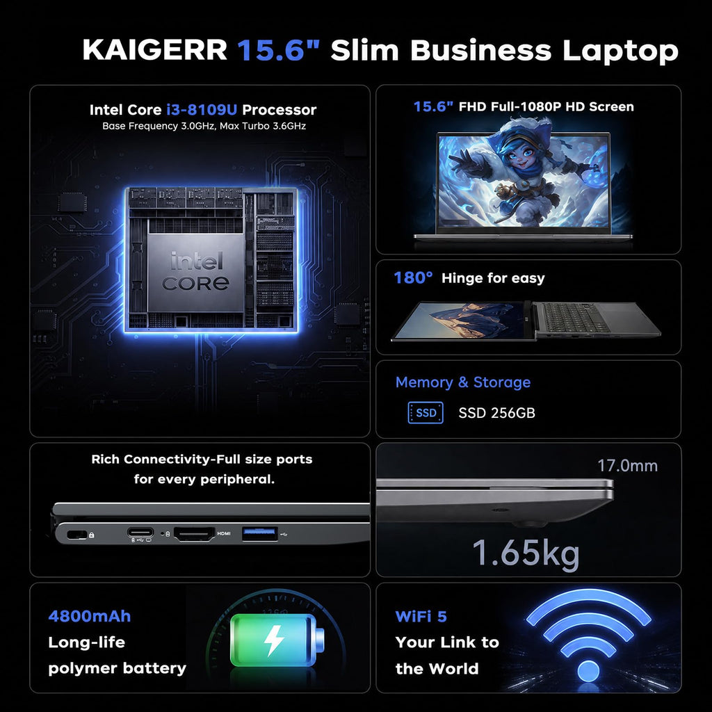 Laptop with Intel i3 Processor, 8GB RAM 256GB SSD, 15.6" FHD Display P2927