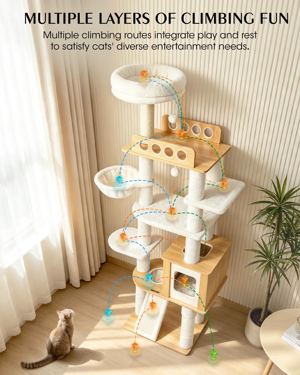 70" Wood Cat Tree for Large Cats J987