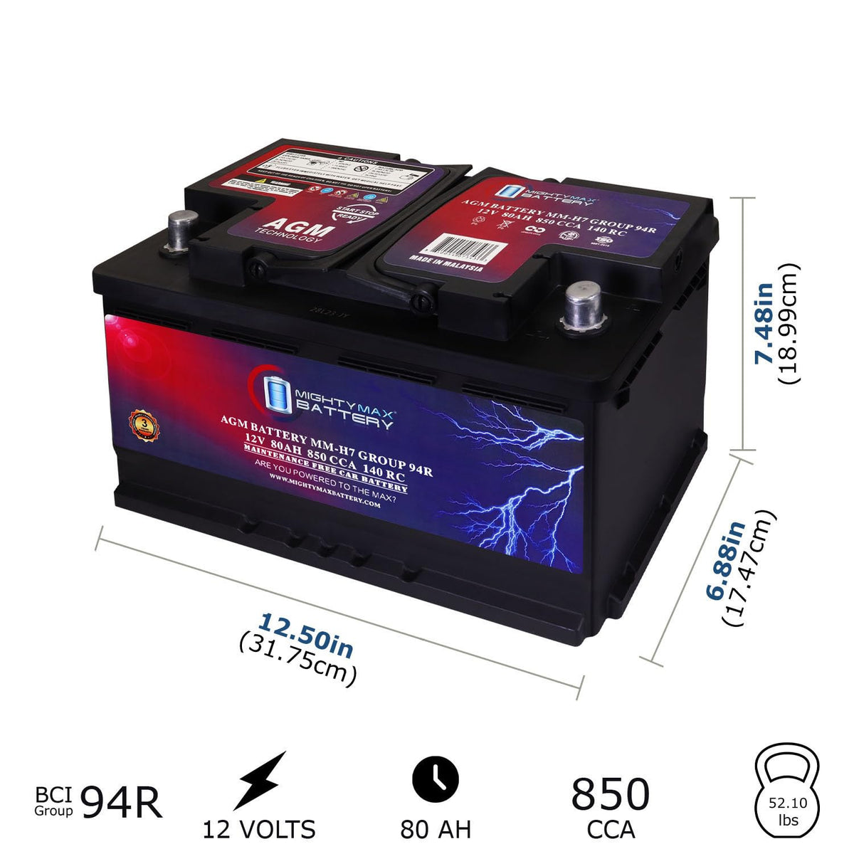 12V 80AH 850 CCA Replacement Battery J889