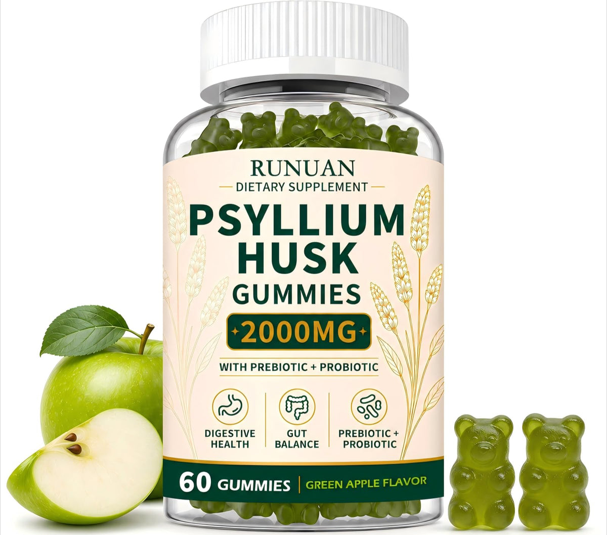 Sugar Free Psyllium Husk Gummies 2000mg 60 Count P31180