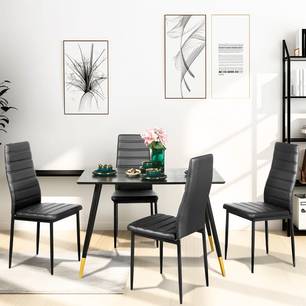 Black PU Dining Chairs Set of 4 Metal Legs S907