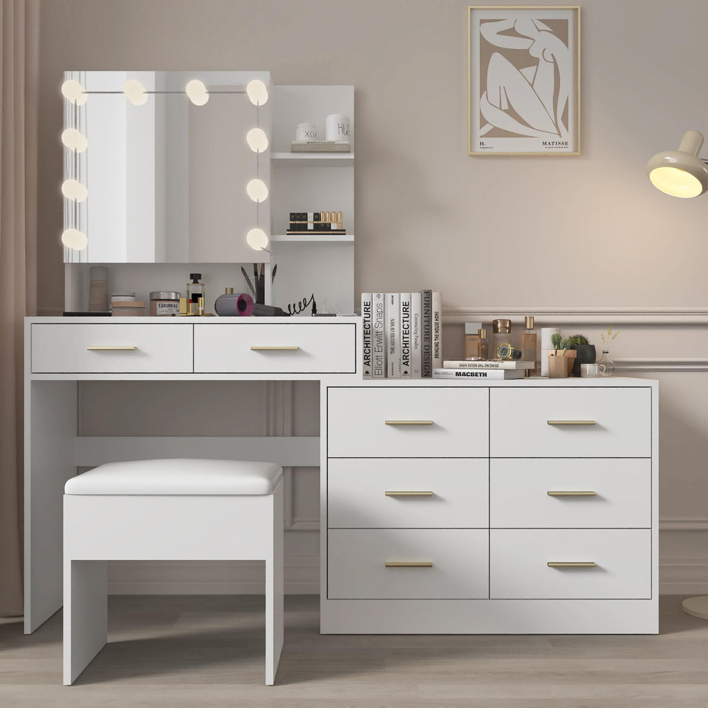 White Makeup Vanity Desk Set with 8 Drawers L268