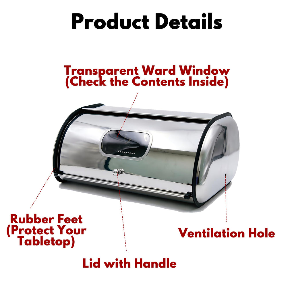 Large Stainless Steel Bread Box with Window & Air Vents C96939