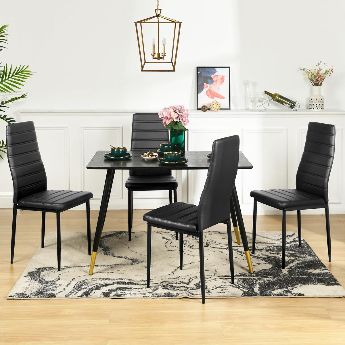Black PU Dining Chairs Set of 4 Metal Legs S907