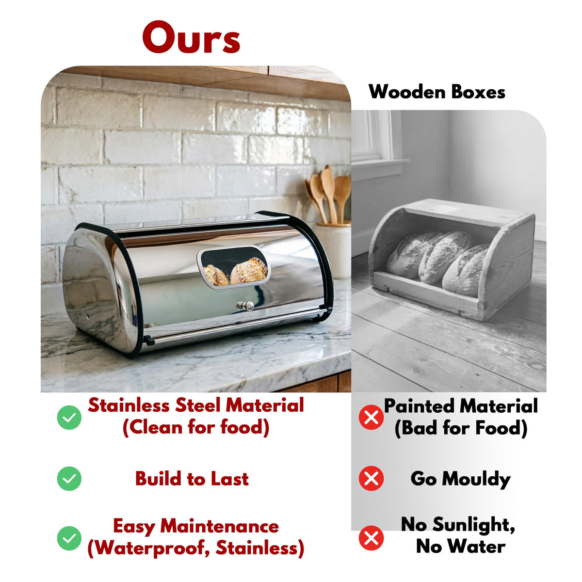 Large Stainless Steel Bread Box with Window & Air Vents C96939