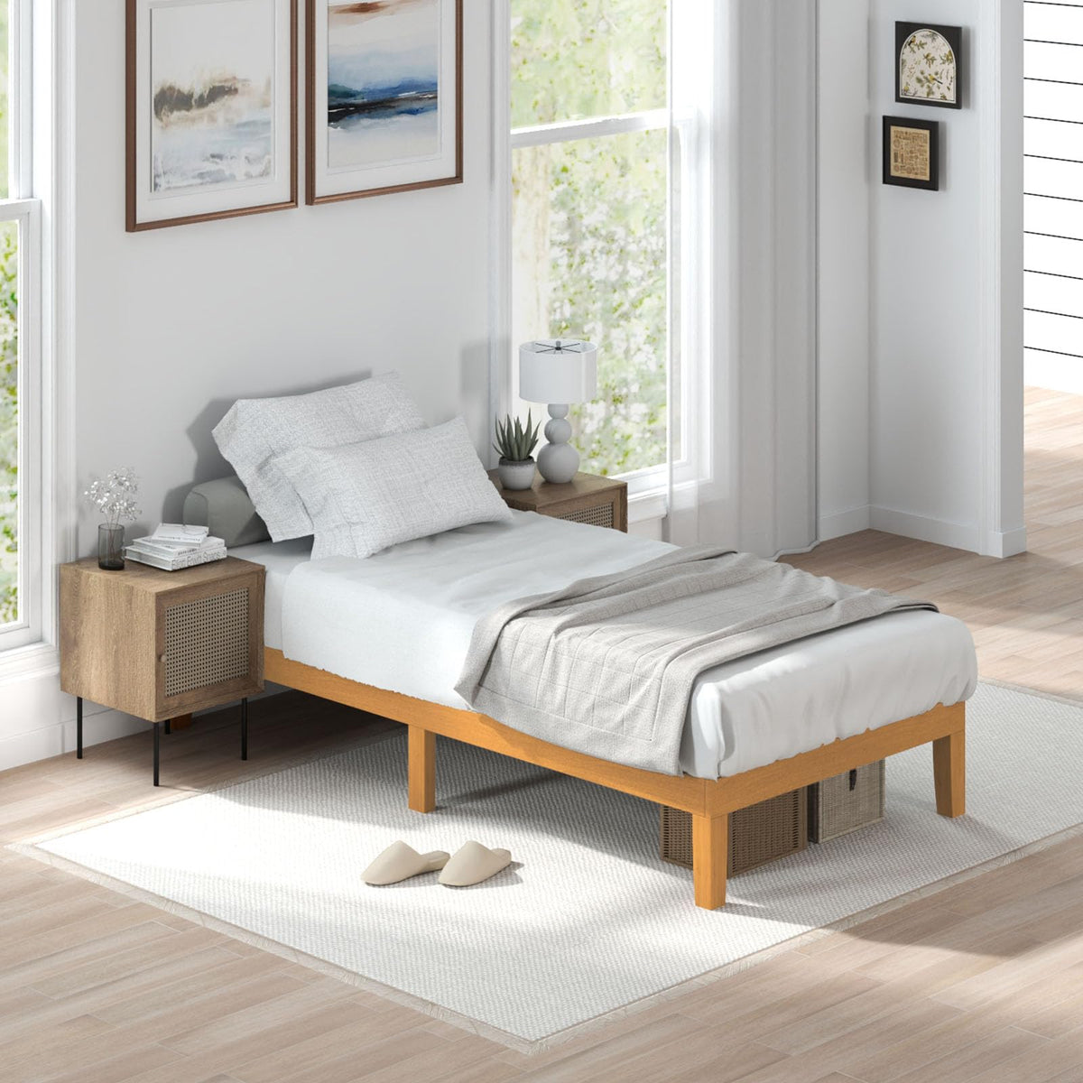 Twin Size 12 Inch Wood Platform Bed Frame B68175