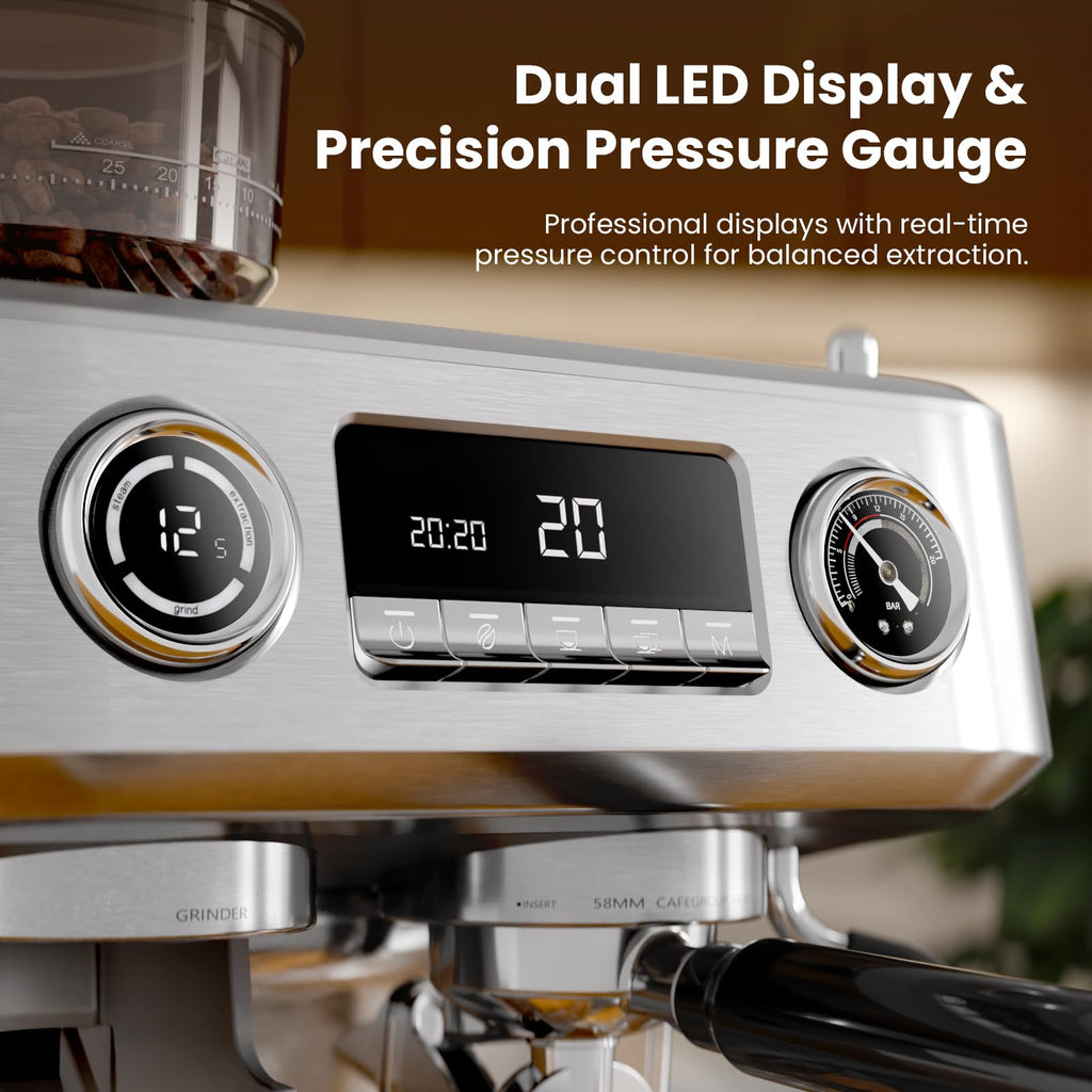20 Bar Dual Boiler Espresso Machine with Grinder & Milk Steamer V469