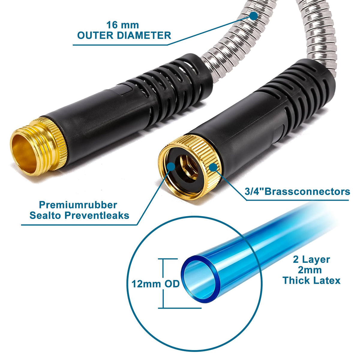 Metal Garden Hose 100 ft x 5/8 in Stainless Steel Non Expandable Kink Resistant W42595