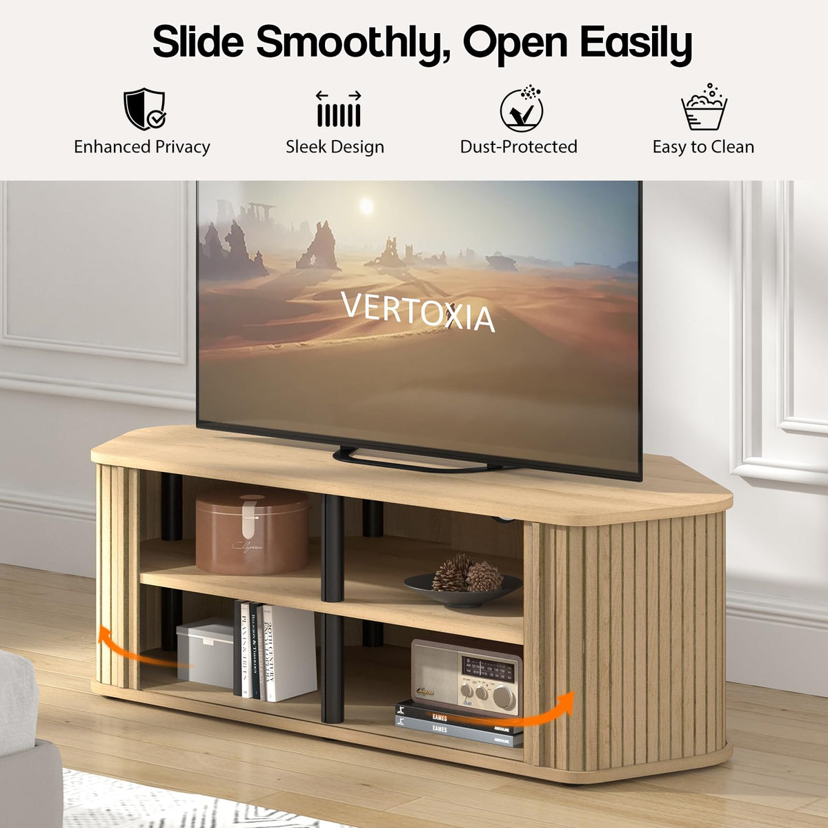 43 Inch Corner TV Stand with Sliding Tambour Door I321197