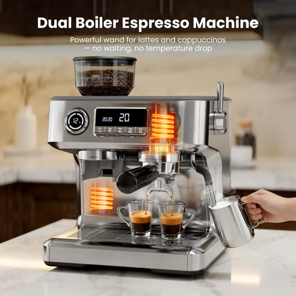 20 Bar Dual Boiler Espresso Machine with Grinder & Milk Steamer V469