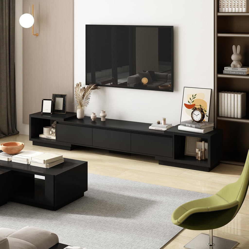 Expandable TV Stand Media Console Table with Three Drawers and Two Open Shelves V3240