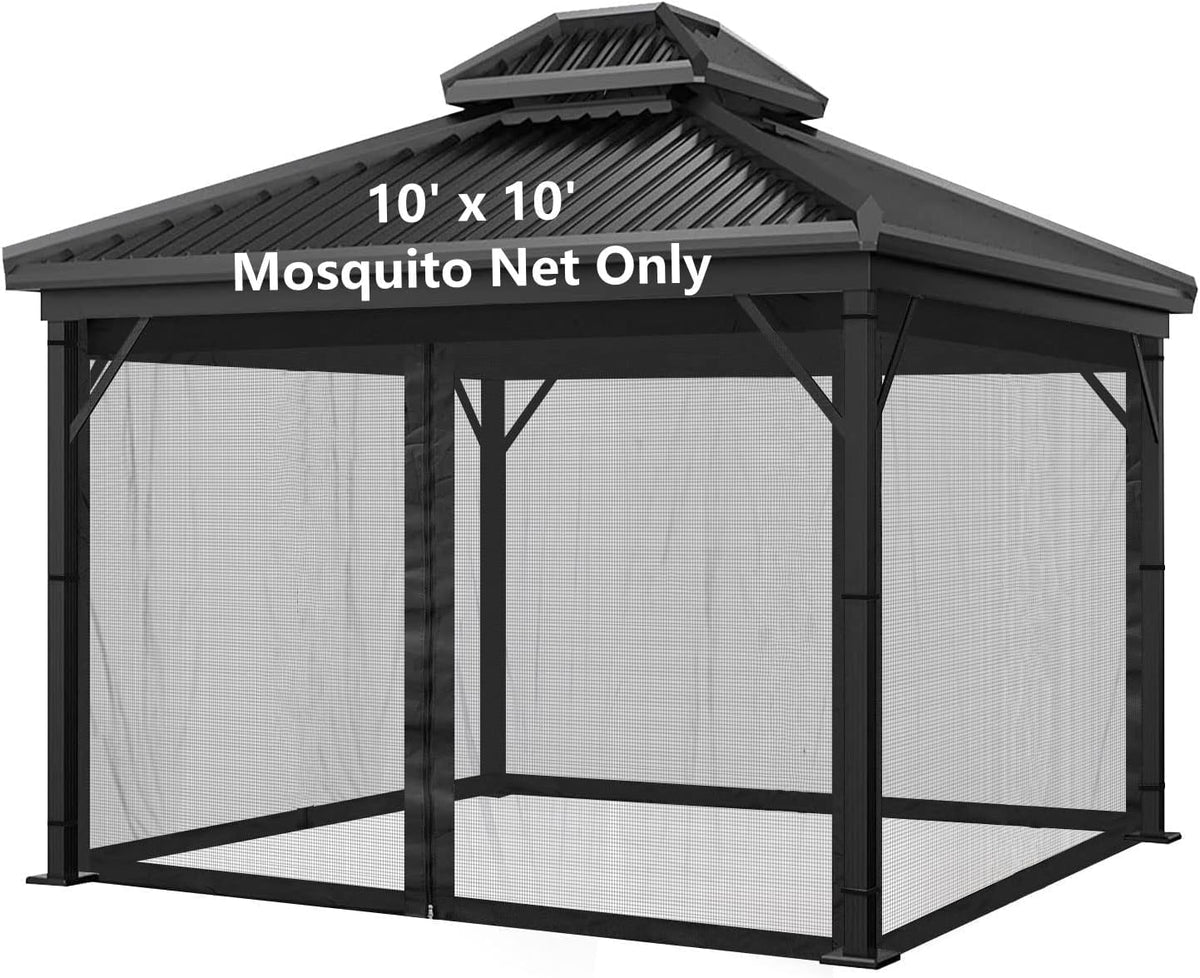 Mosquito Net 4-Panel Canopy Screen Wall with Zipper for 10 x 10' Gazebo X826