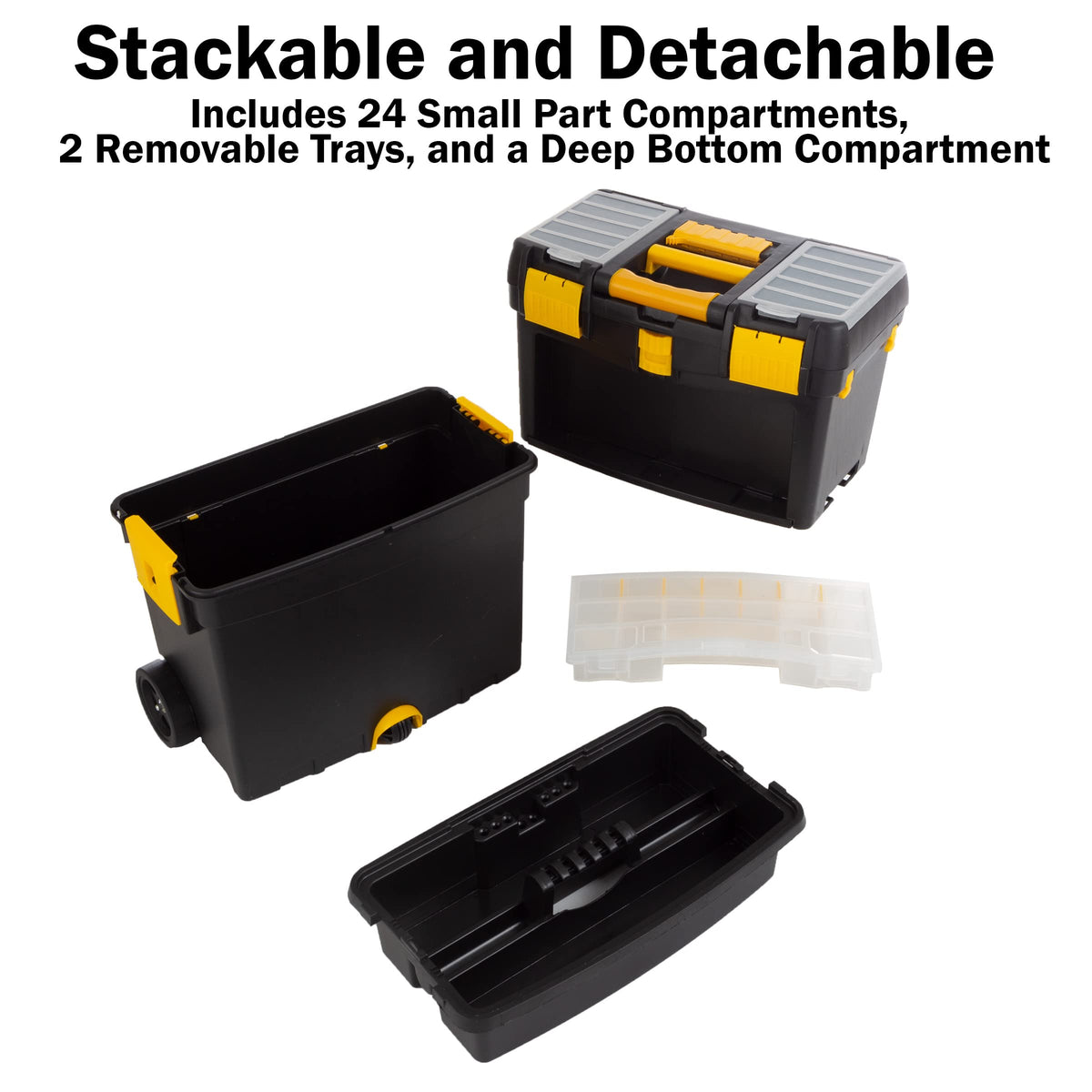 Rolling Tool Box with Wheels, Foldable Handle, and Removable Top M266