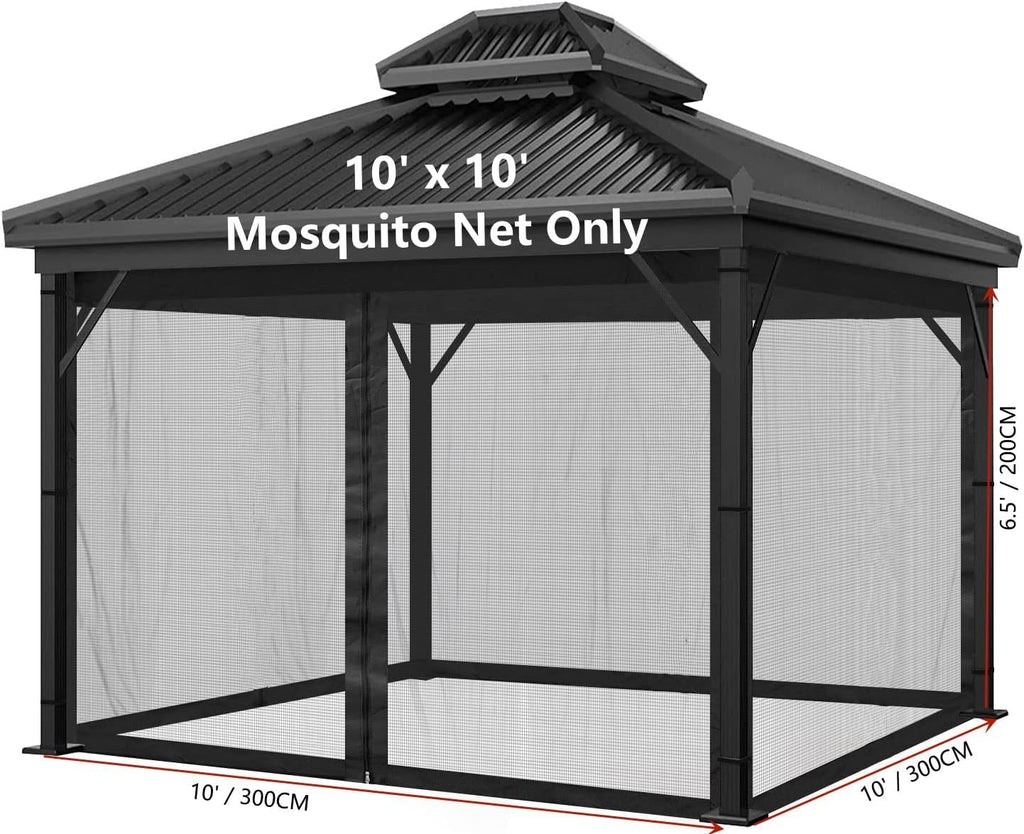 Mosquito Net 4-Panel Canopy Screen Wall with Zipper for 10 x 10' Gazebo X826