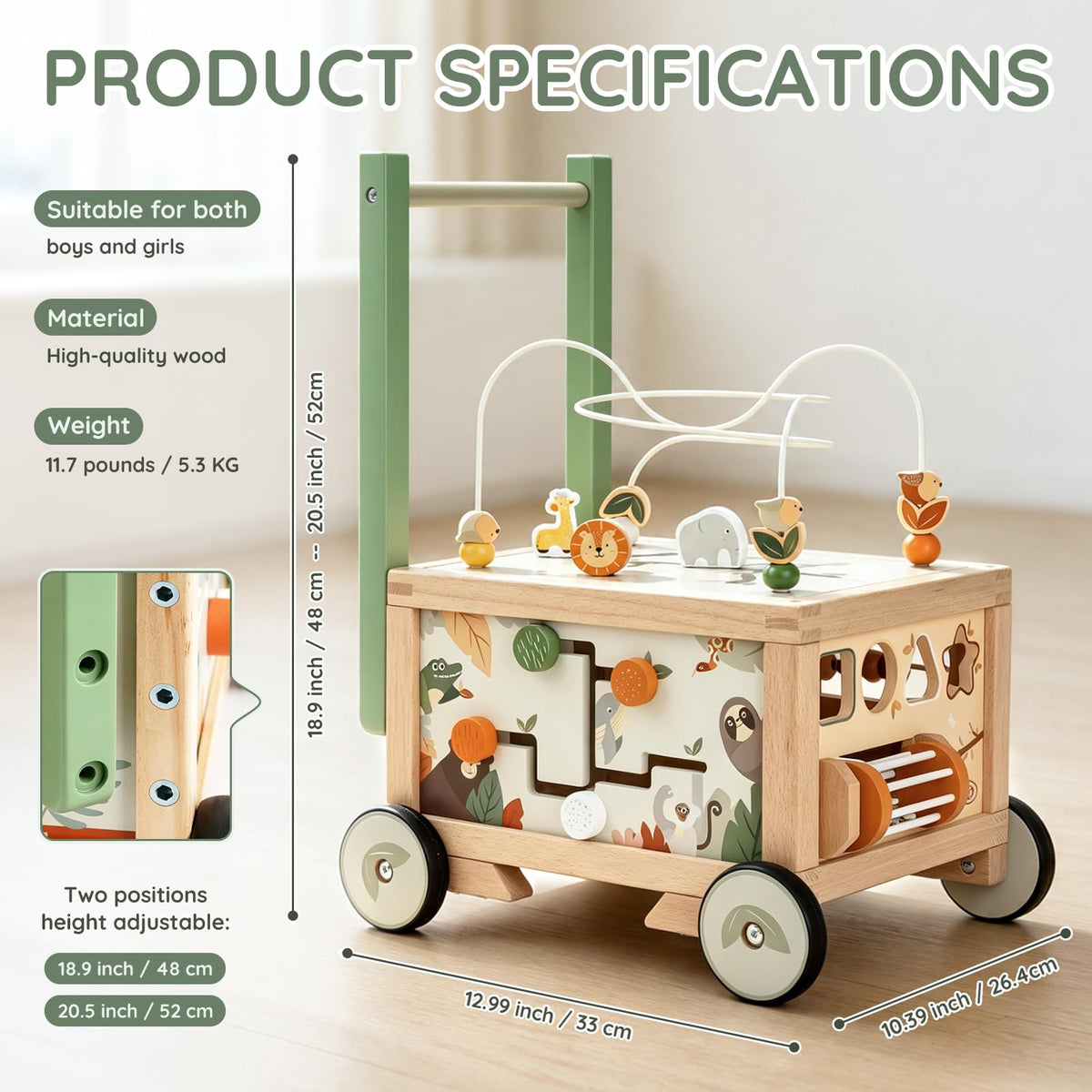 Wooden Baby Walker with Activity Cube S22611