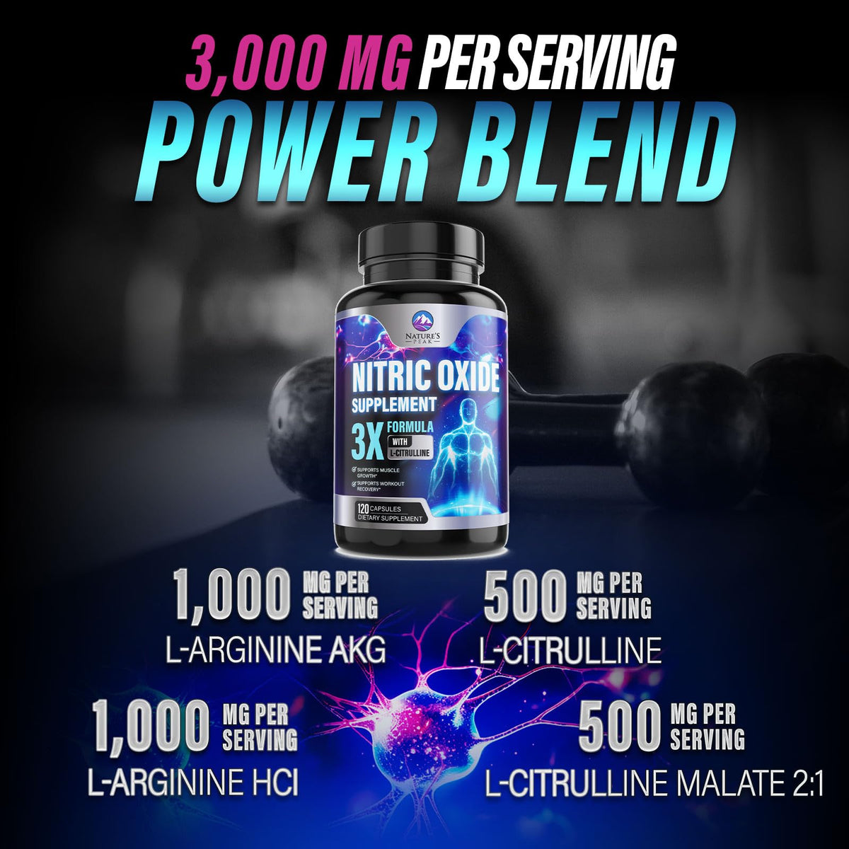 120 Capsules L-Arginine Citrulline Beta Alanine Nitric Oxide Booster D540