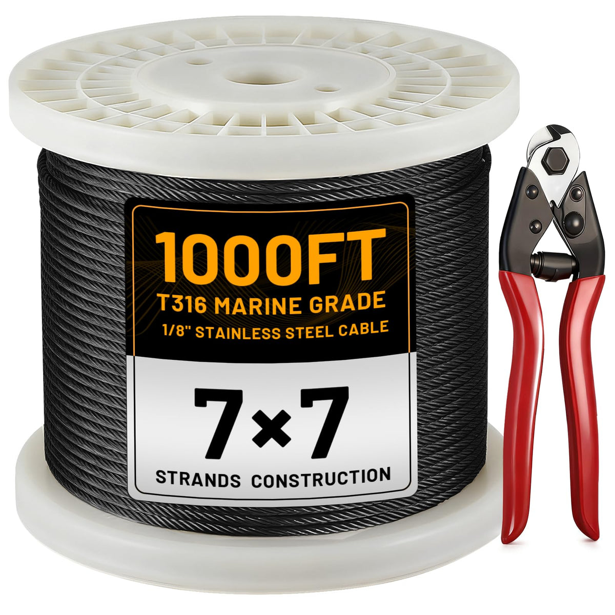 1/8" Stainless Steel Cable 1000FT T316 Wire Rope R58497