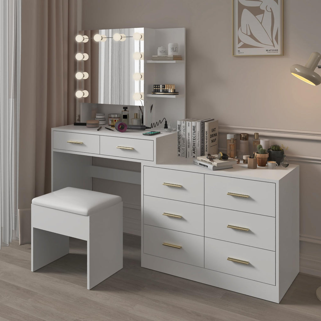 White Makeup Vanity Desk Set with 8 Drawers L268