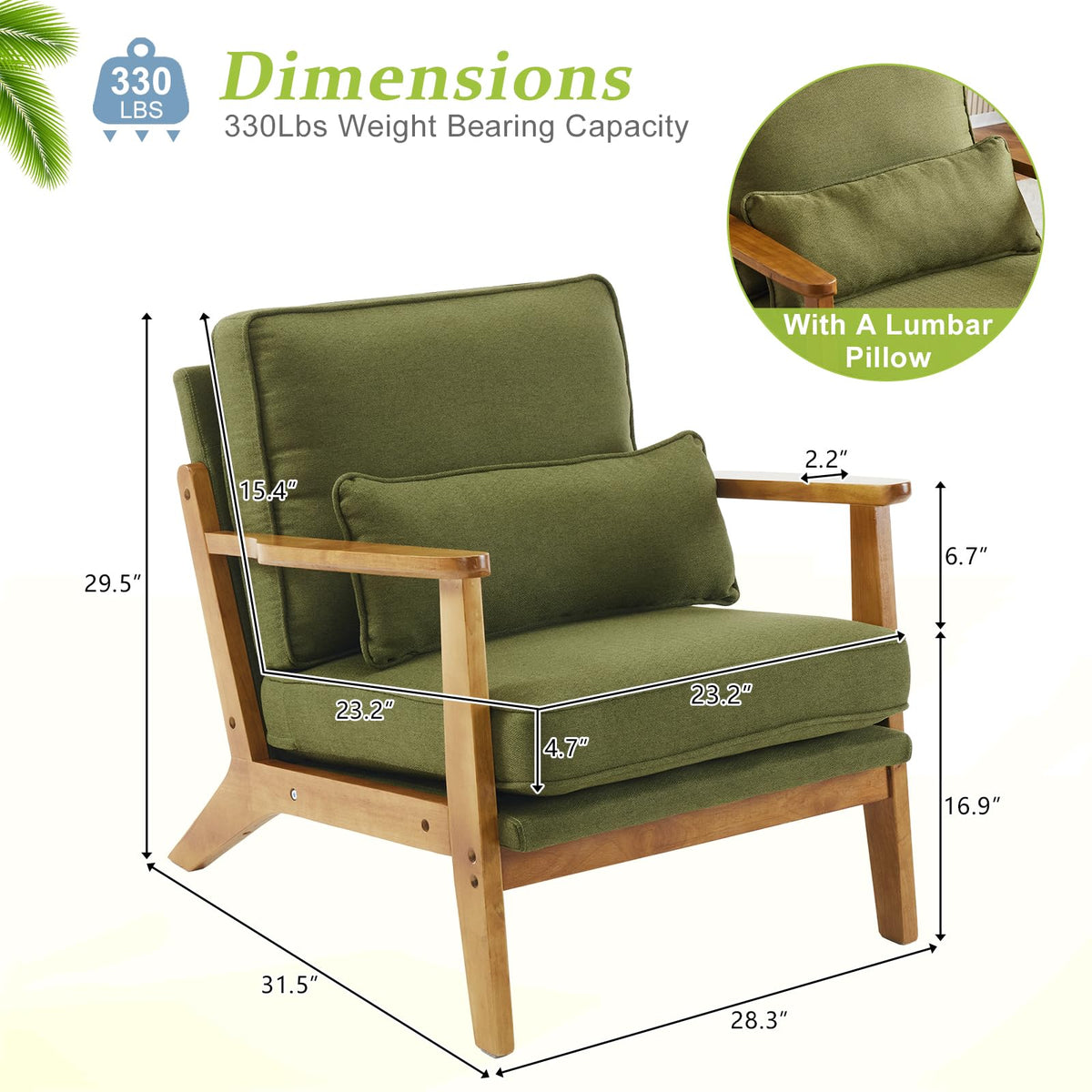 Green Linen Fabric Upholstered Accent Chair Set of 2 U61629