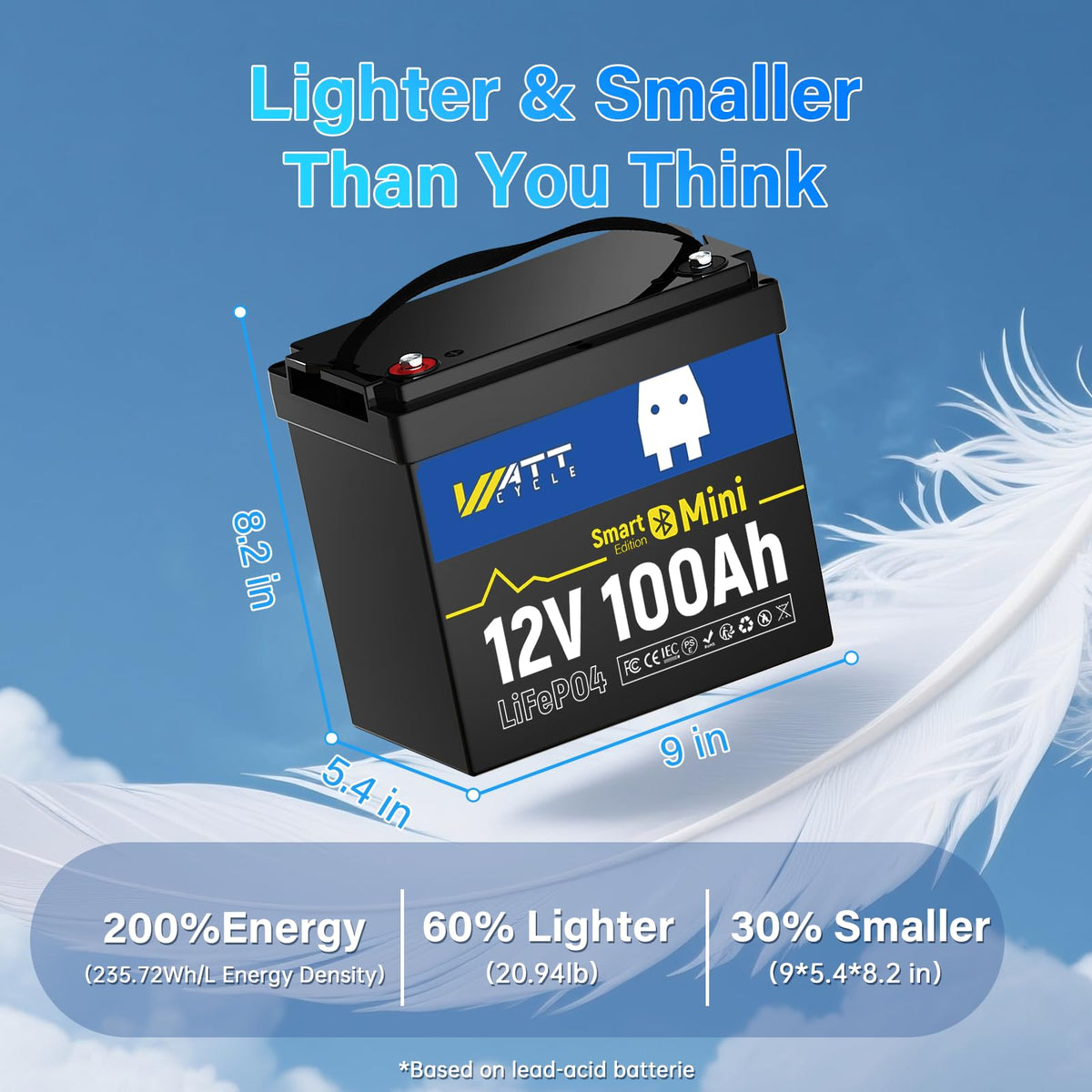12V 100Ah Mini LiFePO4 Battery with Bluetooth A829076