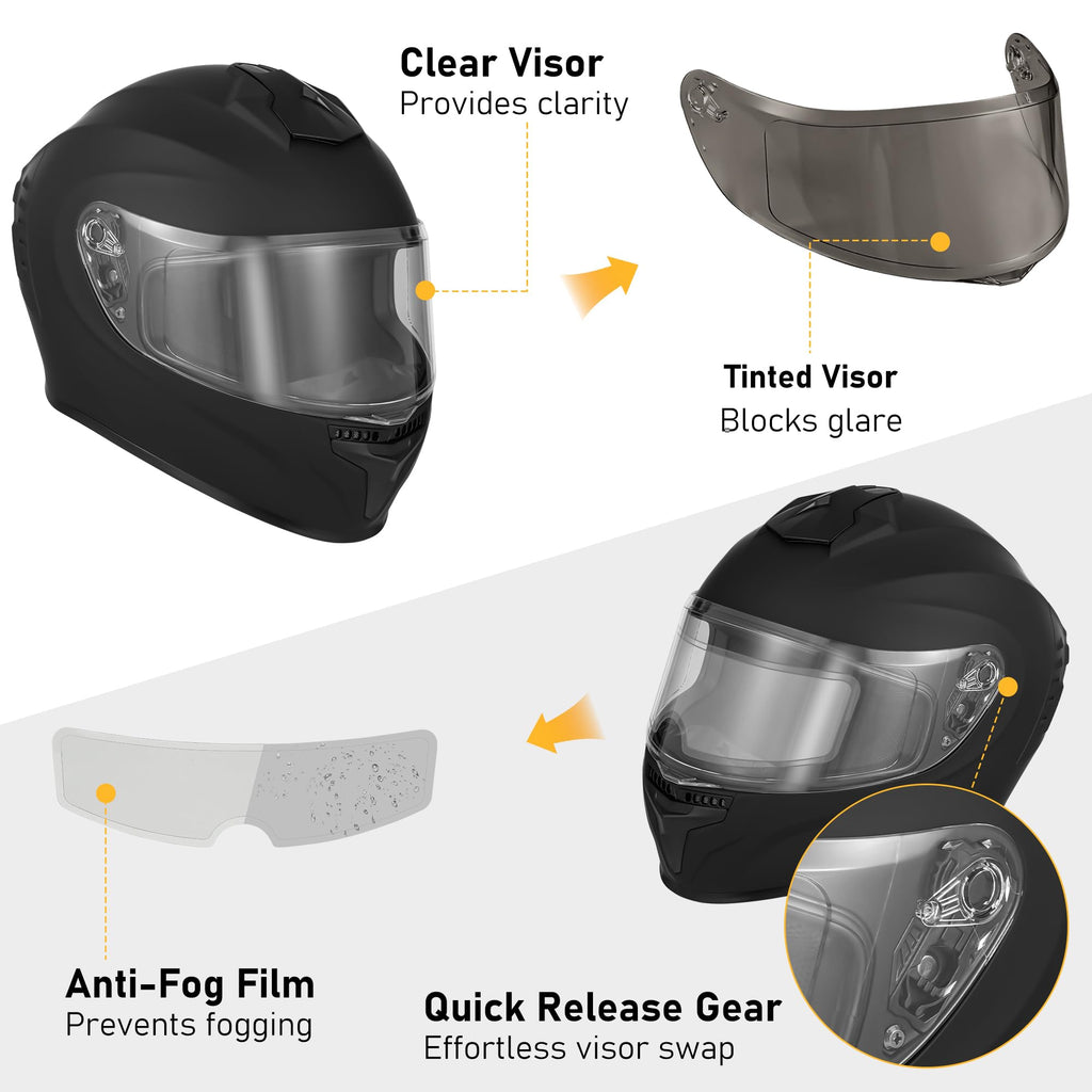 Full Face Motorcycle Helmet with Dual Visors D901