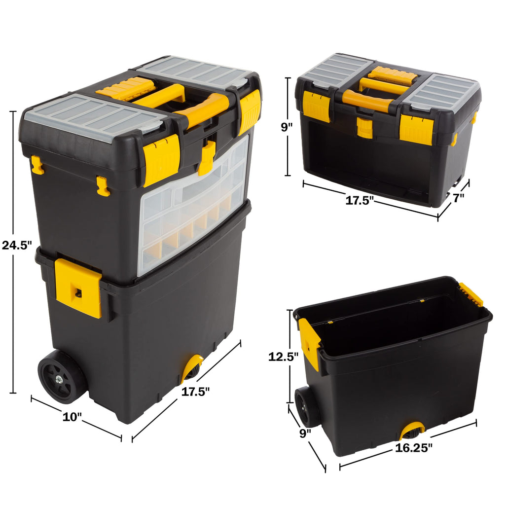 Rolling Tool Box with Wheels, Foldable Handle, and Removable Top M266