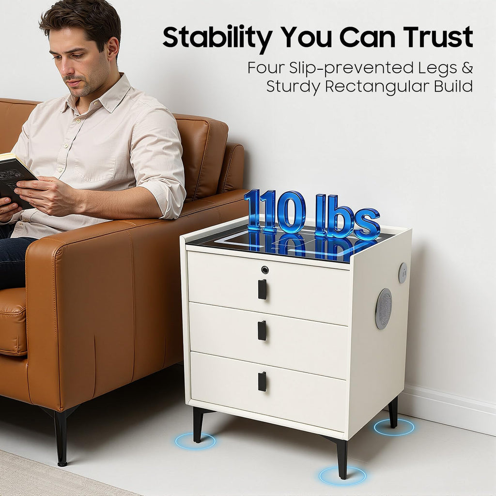 Bedside Table with Wireless Charging and Bluetooth Speaker J406