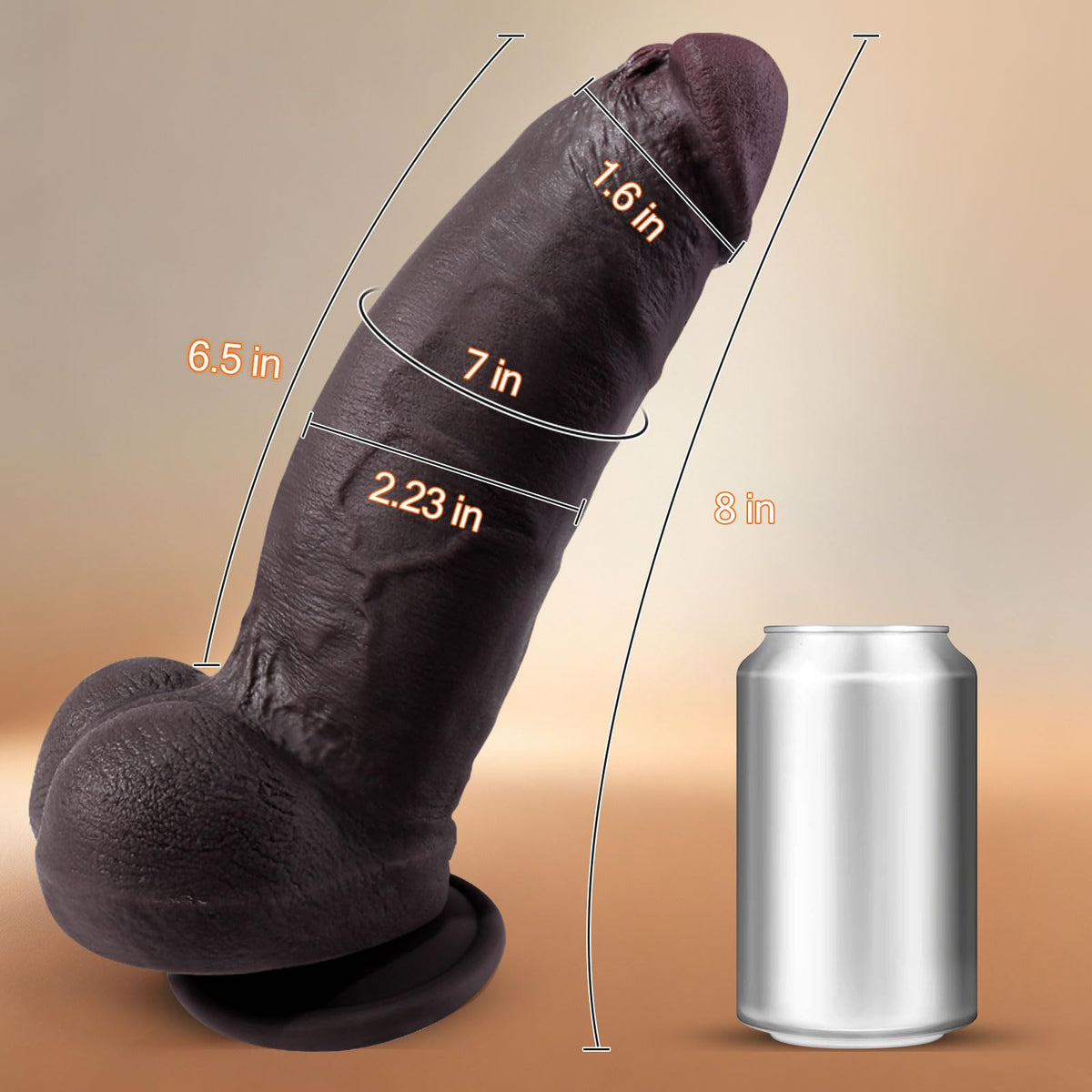 8 Inch Thick Black Dildo with Suction Cup T64362