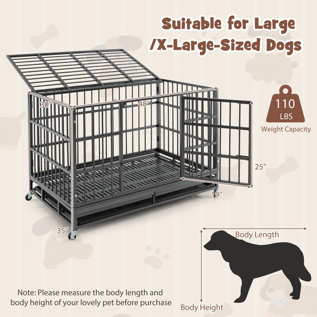 48 Inch Foldable Metal Dog Crate with 2 Lockable Doors I2662
