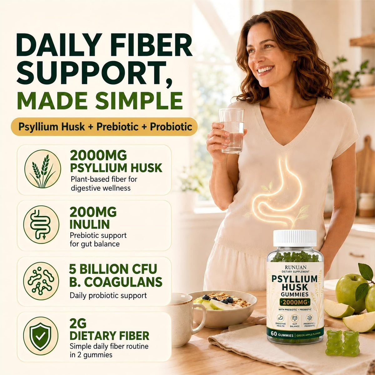Sugar Free Psyllium Husk Gummies 2000mg 60 Count P31180