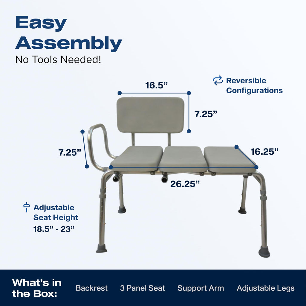 Padded Transfer Bench 300 lbs Capacity Height Adjustable L602228