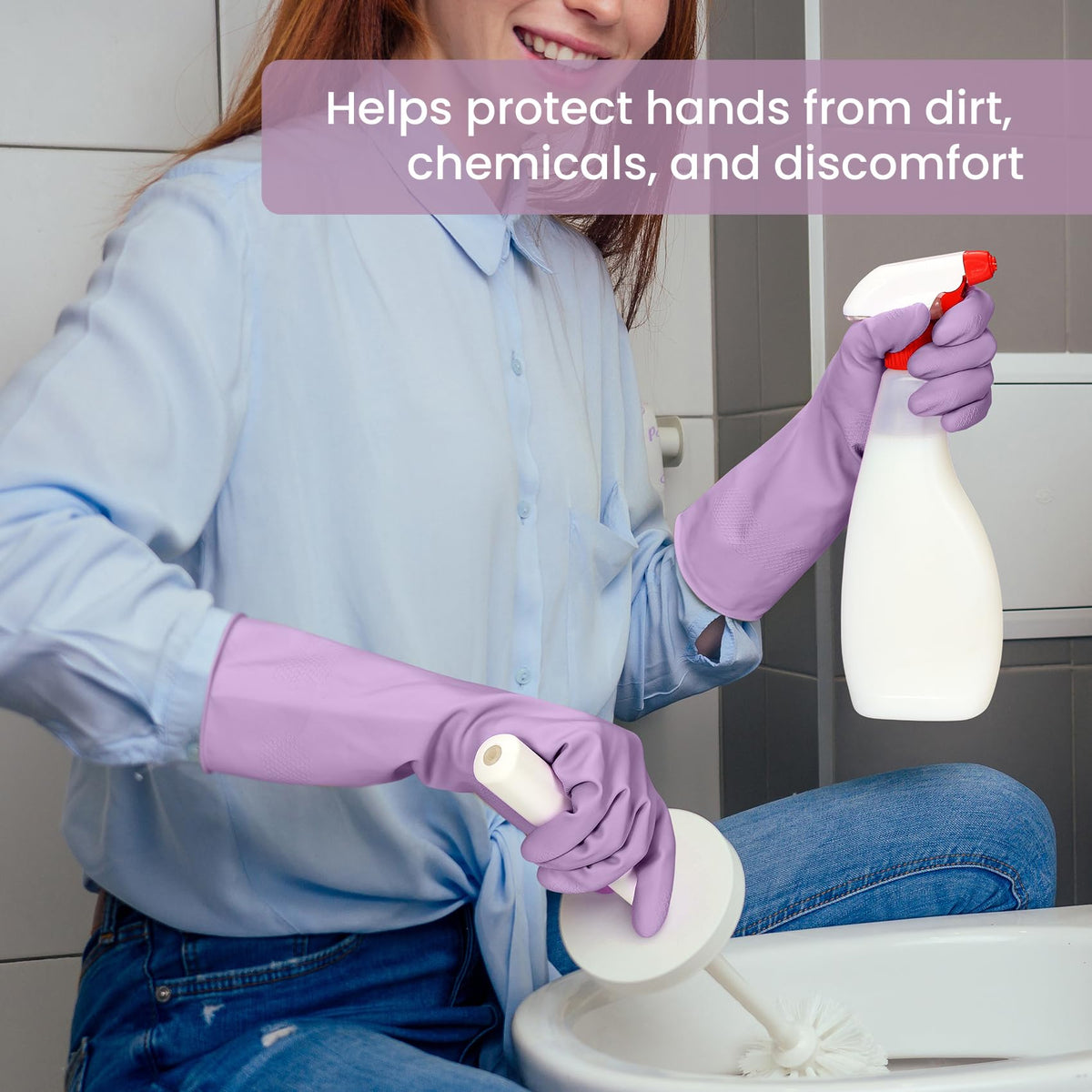4 Pairs Reusable Rubber Cleaning Gloves with Flocked Lining and Non-Slip Grip P886