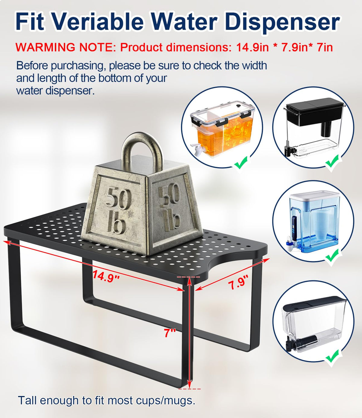 Water Filter Dispenser Stand with Drip Tray Black T3443