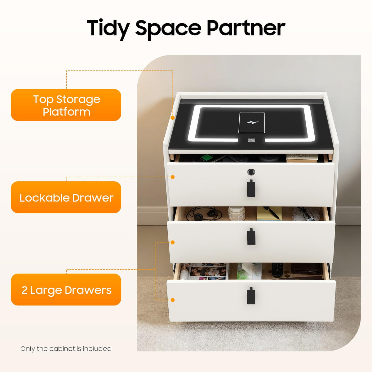 Bedside Table with Wireless Charging and Bluetooth Speaker J406