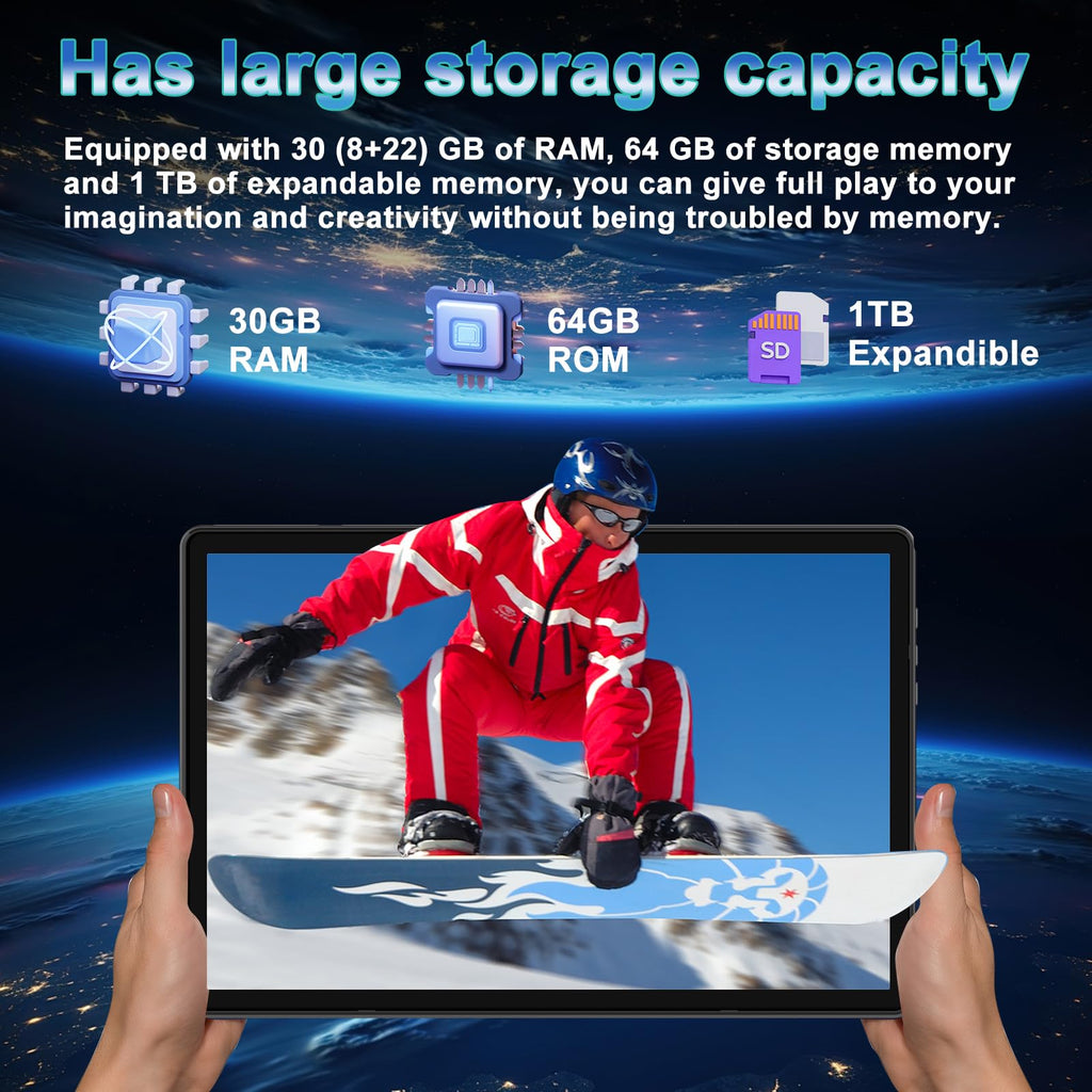 Android 15 Tablet 10.1 Inch FHD 30GB RAM 64GB ROM Black G554