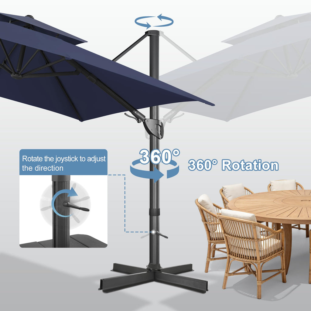 10x10 FT Square Navy Blue Cantilever Patio Umbrella K37820