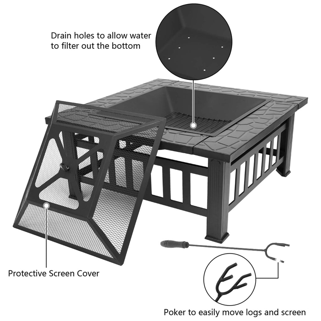 32" Wood Burning Metal Fire Pit with Poker W723808